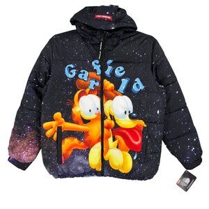 Members Only Men's Garfield & Odie Black Puffer‎ Hoodie Jacket Size Large NWT